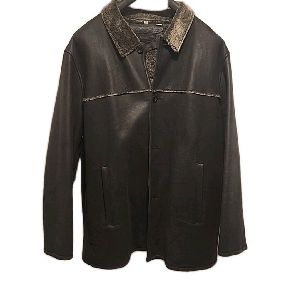 CLUB ROOM Mens XXL Genuine LEATHER + faux Shearling Coat charter jacket black